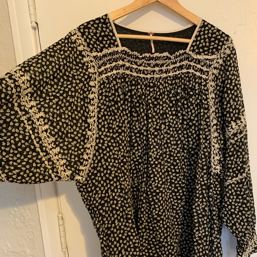 free people boho smocked tunic long sleeve dress size L